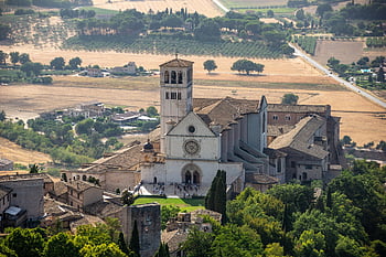 bazilika svatého Františka z Assisi, kostel, architektura, assisi, Itálie, deštník, město, katedrála