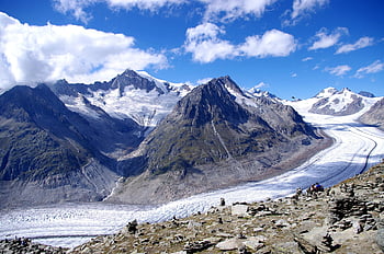 aletsch, ledovec, sníh, valais, švýcarsko, Alpy, hory, krajina, mraky, nebe