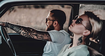 pár, auto, řídit, výlet, cestovat, dobrodružství, vozidlo, tapety na plochu, romantika, milovat, tetování