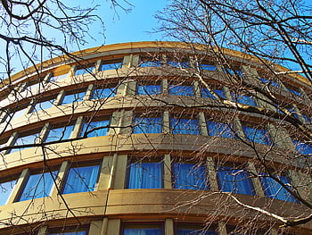 curved, building, city, perspective, exterior, architecture, windows, daytime, business, structure, facade