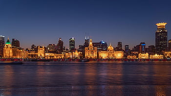 bunnen, shanghai, natur, Puxi, arkitektur, natt, Urban, skyline, kveld, hav