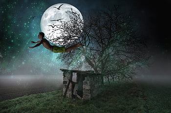 dream, boy, fantasy, full Moon, moon, magic, night, flying
