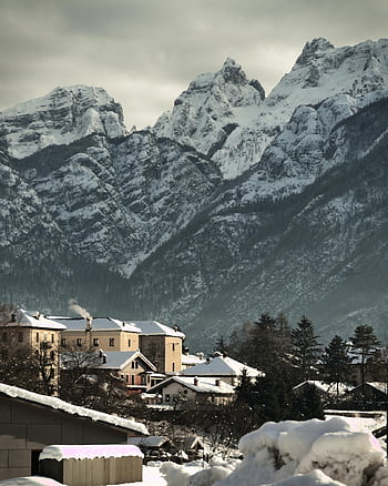 San Pellegrino, Italia, natura, montagne, dolomiti, paesaggio, villaggio, Alpi, la neve, inverno, agordo