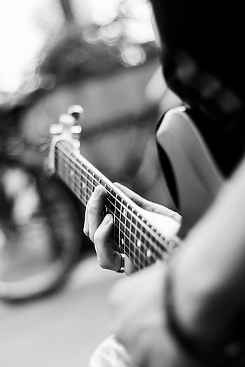 electric guitar, close-up, guitarist hands, fretboard, black and white, music, playing guitar, musical instrument, guitar player, monochrome, guitar strings