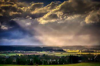 tempesta, temporale, raggi di sole, nuvole, natura, tempo metereologico, paesaggio, minaccioso, pioggia, nubi temporalesche, umore