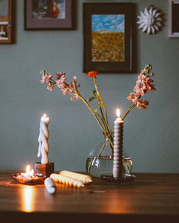 candles, table decoration, flowers, home decor, wooden table, warm cozy, still life, candlelight, floral arrangement, interior design, ambiance