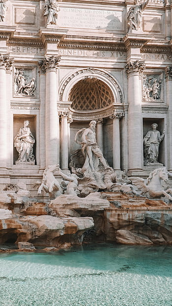 Palazzo Poli, Fontanna di Trevi, Trevi Fountain, Baroque architecture, sculptures, Rome, Italy, elegant view, Baroque style, historic landmark, water feature