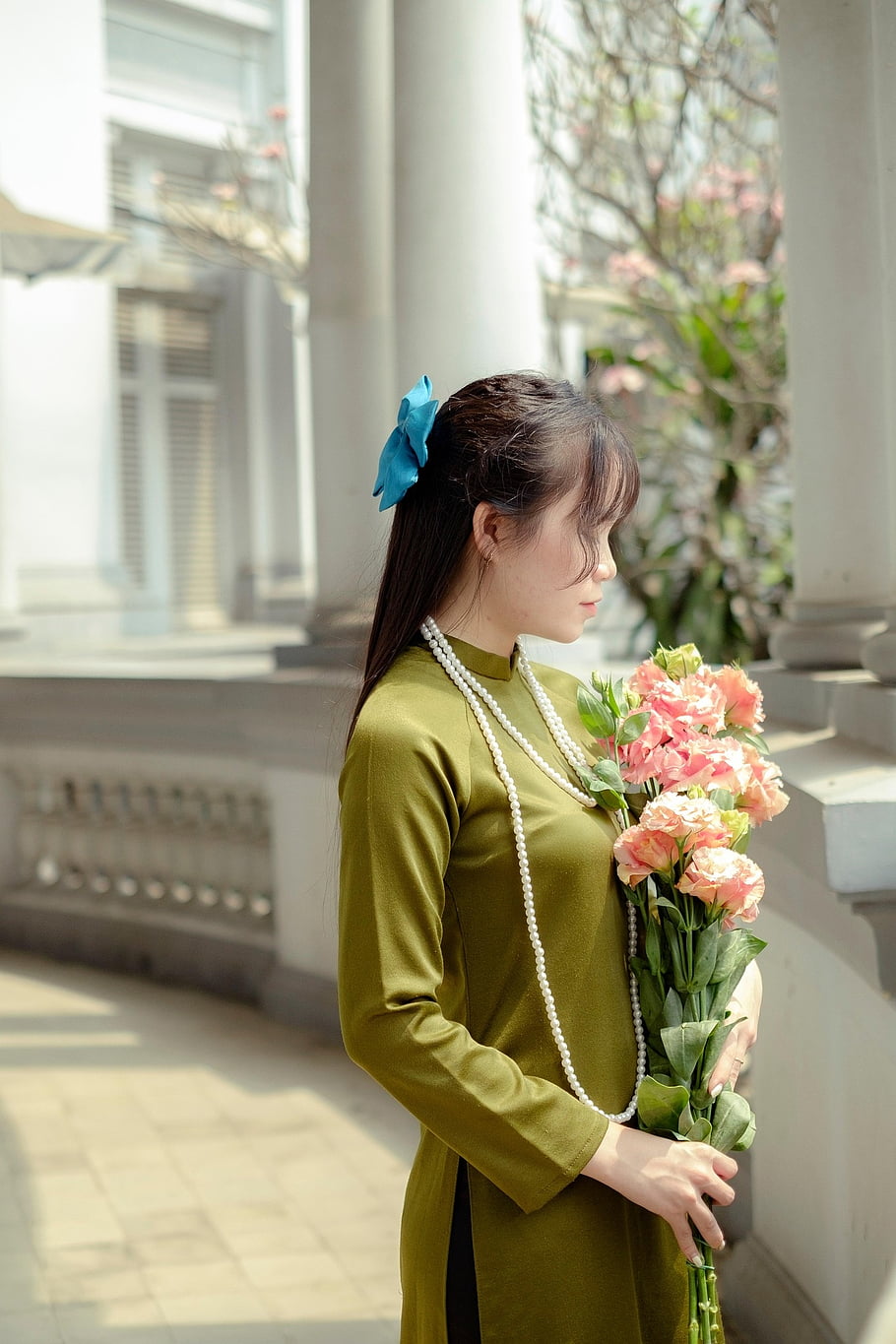 žena, Modelka, krásné květiny, květiny, aodai, hrad, květinové tapety, květinové pozadí, tradiční, Příroda, Vietnam