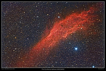 NGC1499, Kalifornská mlhovina, dslr, astrofotografie, prostor, vesmír, hvězd, mlhovina, kánon 6d, Esprit 100, Triplet Apo