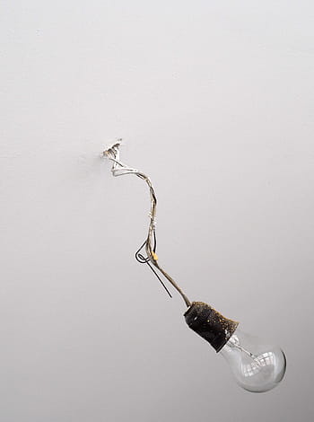 light bulb, hanging, wires, ceiling, everyday objects, minimalistic, white background, broken, electrical, simple, indoor