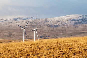větrné mlýny, větrné turbíny, větrná farma, pole, tráva, vřesoviště, hory, Větrná elektrárna, větrné elektrárny, struktura, kopec