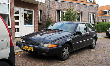 volvo, 480, turbo, 1989, Middelburg, XR-63-JS, auto, targa, casa di mattoni, parcheggiata, strada