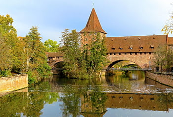architektura, středověký hrad, hradní příkop, věž, Norimberk, historické místo, hrad, krajina
