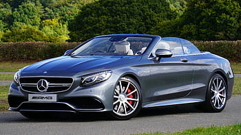 Convertibile Mercedes-Benz grigia, Convertibile di lusso, parco all'aperto, design elegante, stile e design, scenico all'aperto, Mercedes-Benz, amg, macchina grigia, auto convertibile, macchina di lusso