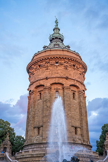fountain, tower, water Tower, mannheim, germany, baden-wuerttemberg, baden Württemberg, landmark, city Trip, tourism