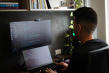 プログラマー、 ワーキング、 机、 ノートパソコン、 モニター、 コーディング、 スタイリッシュなオフィス、 セットアップ、 コンピューター、 ワークスペース、 植物