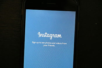smartphone, Instagram app, welcome screen, sign up, close-up, mobile device, social media, app interface, digital display, user interface, technology