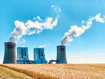 Neurath, centrale elettrica di lignite, industria, inquinamento ambientale, camino, generazione di energia, stabilimento industriale, vapore acqueo, Fumo, architettura, i campi