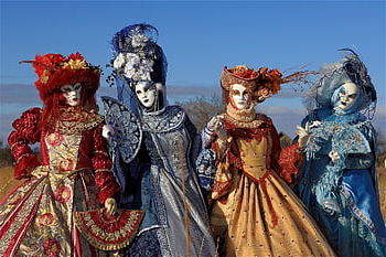 karneval v Benátkách, masky, ženy, lidé, kostýmy, tajemný, Maškaráda, čelenka, benátské masky, zdobené, karneval