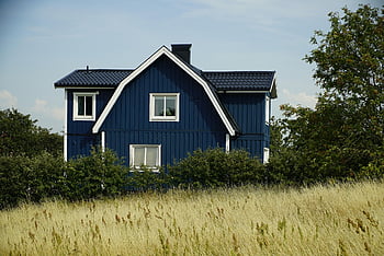 architektura, Dům, švédský dům, Švédsko, modrý dům, småland, skåne hrabství, skåne