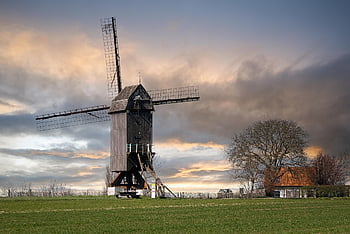 vecchio mulino a vento, campo, Belgio, mulino a vento, Mulino a vento in legno, turbina eolica, energia eolica, energia cinetica, prato, paesaggio, patrimonio protetto