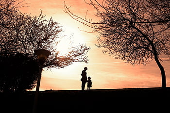 figures, mother And Child, sunset, couple, woman, child, daughter, together, alley, slope, park
