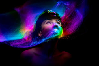 woman, face, light Painting, lights, fantasy, mystical, surreal, abstract, colorful, lighting, wall