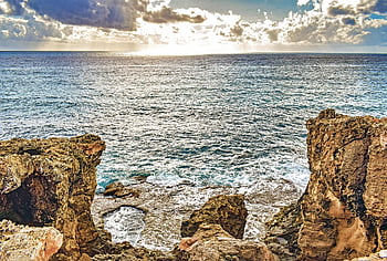 rocky Coast, sea, rock, cliff, nature, erosion, horizon, sky, clouds, sunset, afternoon