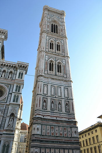 giotto's campanile, Florence, gotische architectuur, Italiaanse renaissance, wit betonnen gebouw, klokkentoren, historisch monument, Europese architectuur, middeleeuwse structuur, Italiaanse kunst, Florence Landmark
