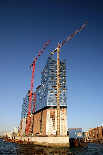 Hamburg, elbphilharmonie, architektura, hanseatické město, skleněná fasáda, koncertní sál, jeřáb, futuristický, fasáda