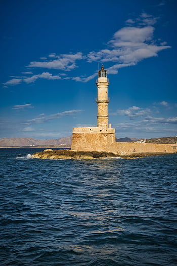 moře, přístav, maják, lucerna, budova, záliv, voda, Chania, Řecko, Kréta, středomoří