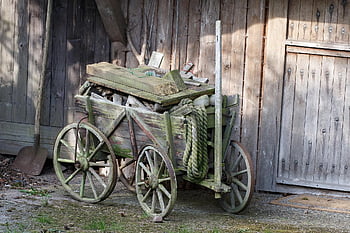 dřevěný vozík, vozík, kolo, doprava, vinobraní
