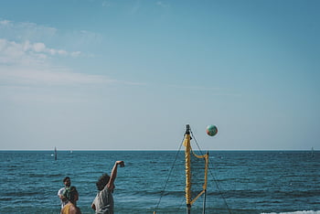 strandröplabda, strand, tenger, játszma, meccs, játék, móka, emberek, csapat, barceloneta, homok, ünnep