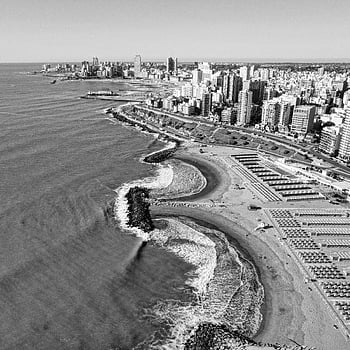 mar del plata, θαλάσσια ακτή, μαύρο και άσπρο, εναέρια θέα, ακτογραμμή, αστικό τοπίο, Μπουένος Άιρες, Αργεντίνη, παραλία, κυματιστά