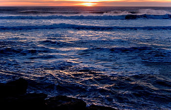 vagues, mer, le coucher du soleil, lever du soleil, lumière du soleil, embruns marins, plage, océan, eau, paysage marin, horizon
