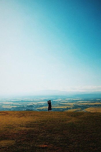person, silhouette, cliff, view, sunset, sunrise, nature, portrait, autumn, summer, scenery