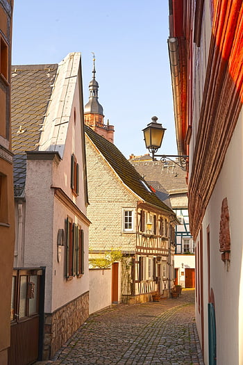 town, village, eltville, truss, half-timbered House, road, buildings, medieval, street, outdoors