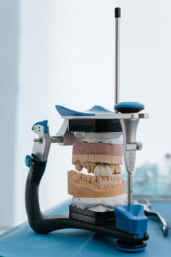 protese, tandlægeudstyr, nærbillede skudt, Dental artikulator, Tænder Model, Ortodontisk analyse, Dental montering, tandskimmel, Dentalprotetik, tandteknologi, tandlægeværktøjer