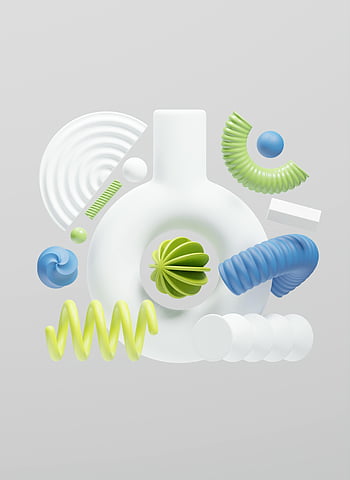 3D design, colorful geometric shapes, neutral background, creative graphic design, dynamic composition, abstract art, modern art, visual art, digital art, 3D rendering, geometric forms