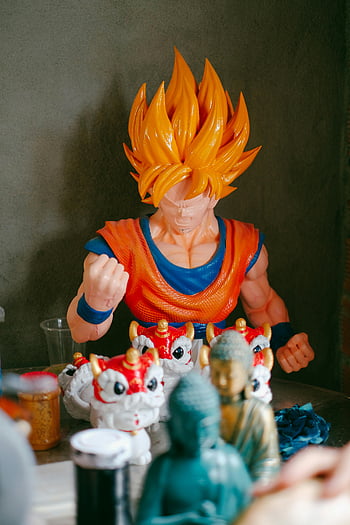 goku, anime beeldjes, collectibles, grijze achtergrond, levendige weergave, speelgoed poppen, drakenbal, actie figuren, Collectible speelgoed, Anime -verzamelobjecten, Goku-beeldje
