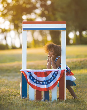 ragazza, bambino, bandiera, celebrazione, patriottico, natura, 4 luglio, Stati Uniti d'America, luglio, vacanza, America