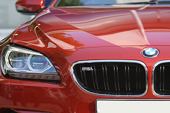 BMW, red car, luxury sports car, front view, hood, headlight, detailed view, BMW grille, car close-up, red BMW, sports car