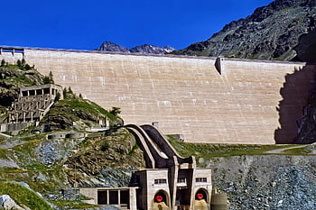 dam, hydroelectric Power Plant, mountain, alpine Dam, wall, barrage, construction, nature, architecture, gravity Dam, hydraulic Engineering