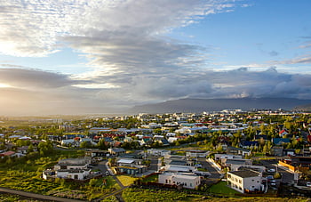 letecký pohled, domy, sousedství, reykjavik, Island, obytné oblasti, západ slunce, klidný, panoráma města, krajina, městský pohled
