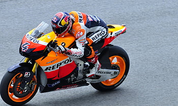 repsol, Perlengkapan balap sepeda motor, sepeda olahraga, Pembalap MotoGP, Sirkuit Internasional Sepang, Malaysia, Repsol oranye, putih dan biru, trek balap, honda, Bridgestone