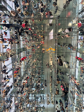 langit-langit cermin, refleksi orang, Arsitektur modern, Kerumunan yang ramai, refleksi tak terbatas, langit-langit kaca, Ruang Arsitektur, refleksi kerumunan, desain modern, ruang kota