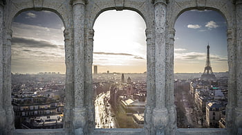 Paříž, Francie, oblouky, budov, gotická architektura, perspektivní, struktura, architektura, slunce, Eiffelova věž, mezník
