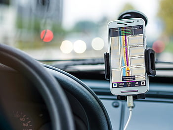 스마트 폰, 기계적 인조 인간, 차량, GPS, 항해, 지도, 장착 된, 차, 화이트, 전화, 산