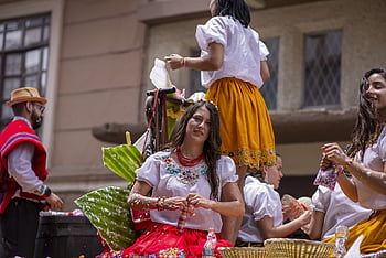 průvod, karneval, Cuenca Ekvádor, oslava, kostým, barvitý, zábava
