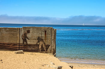 mural, nature, boat, beach, art, monterey, california, water, painting, ocean, ship
